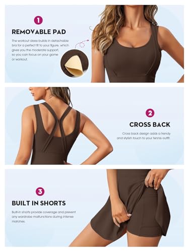 Image of Womens Sleeveless 2-in-1 Athletic Tennis Golf Dress Underneath Workout Active Dresses with Built-in Shorts