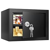 1.3 Cubic Feet Fireproof Safe Box with Key Lock, Hidden Steel Security Box with Removable Shelf for Cash, Jewelry, Passports and Medications, Personal Safes for Home/Office, 9.84"D x 13.78"W x 9.84"H