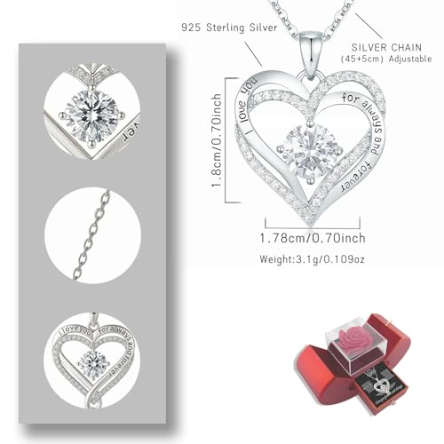 Engraved Heart Necklace for Wife with Premium Rose Gift Box, I Love You Forever And Always Engraved Heart Necklace, 925 Silver To My Wife Necklace From Husband Wedding Anniversary Birthday Gifts2