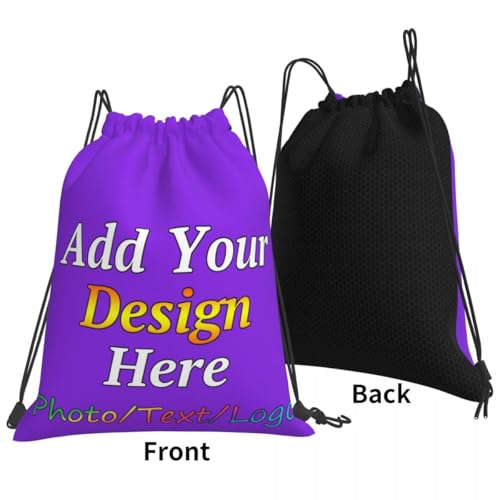 Customized Backpack with Drawstring, Upload Your Image Text Logo, Personalized Sports Bag for Men Women Outdoor Travelling, Gym, BlueViolet, 14x16in2