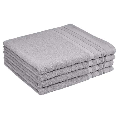 AmazonBasics Cosmetic Friendly Bath Towel 4-Pack, Silver Sheen