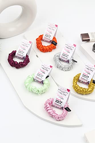 Image of Premium Satin Scrunchies for Women | Hair Bands, Ponytail Holders & Rubber Bands | Skinny, Fluffy, No-Damage Hair Ties | Girls Hair Accessories | Small Size | Pack of 6