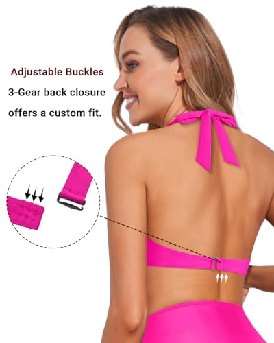 Image of Holipick Women Halter Bikini Tops - Push Up Bathing Suit Top V Neck Full Coverage Swimsuit Top Only