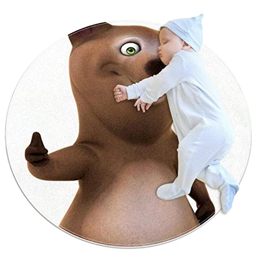 Tapis de salle de bain rond de 1m antidérapant avec motif ours