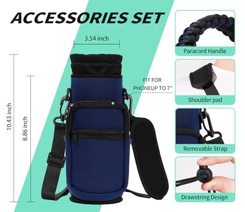 Image of Water Bottle Carrier Bag, 32 oz / 40 oz Water Bottle Sleeve with Paracord Hanlde & Strap, Neoprene Insulated Metal Canteen Pouch Holder with Phone Pocket for Gym, Sport, Fishing-Navy