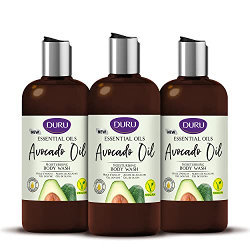 Duru Shower Gel Body Wash with Avocado Oil for Women & Men, Moisturizing Liquid Bath Body Soap, Produced with Cold Press Oil Method, Vegan Formula, 0% Paraben, Silicon & Gluten, 16.9 oz - Pack of 3