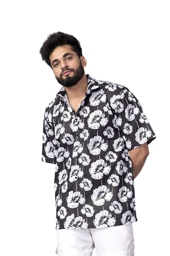 Image of Half Sleeve Relaxed Fit Men's Casual Shirt | Cotton Blend Oversized Shirts for Men Loose fit | Oversized Printed Shirts for Men | Men's Half Sleeve Relaxed Fit Shirt Fashion