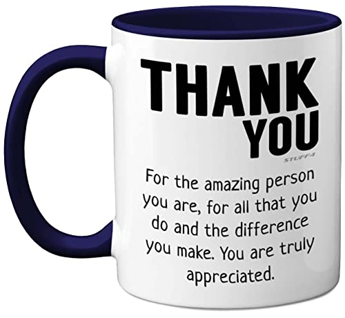 Stuff4 Thank You Mug - Gift for Best Friend, Leaving Gifts for Colleagues Boss Friends Men Women, Thank You Teacher Mug, 11oz Navy Blue Handle Ceramic Premium Leaving Men Women