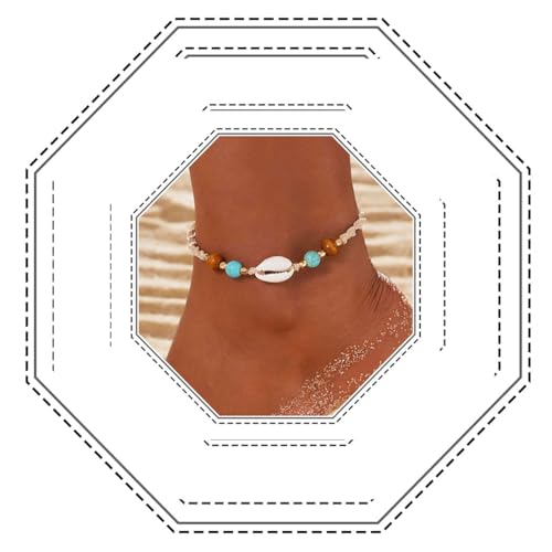 Jovono Chevilles Boho Coquillage Chevilles Bracelet Chaînes de pieds en perles Plage Bijoux de pieds ajustables pour femmes et filles, Conchiglia