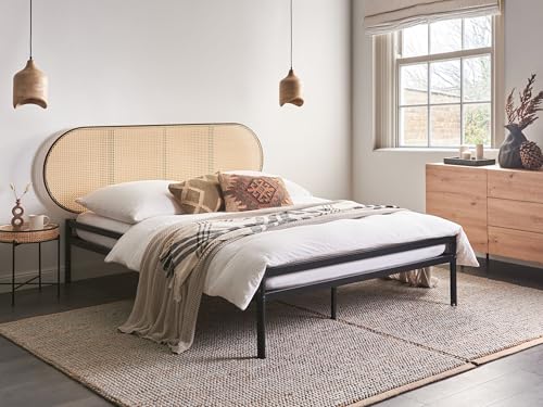 Beliani Metallbett schwarz mit Lattenrost 140x200 cm Wiener-Geflecht Kopfteil Boulin – Bild 3