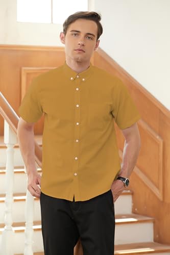 Image of SANGTREE Men & Boy Striped Multicolor Oxford Cotton Shirt,Comfortable Fit,Short Sleeve Collared Shirt