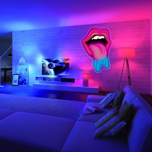 Image of Lips Dripping Neon Sign For Wall Decor, LED Wall Art, Sexy Lady Lips For Bar Party Wedding Living Room Lounge Pink, Birthday Gift For Girl Friend (15.7x11in)
