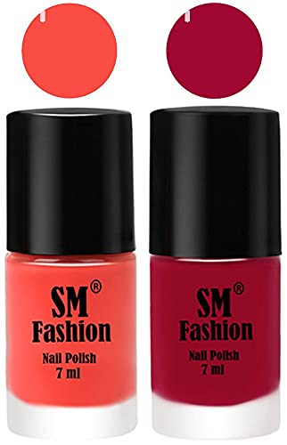 Image of Long Lasting Nail Polish | Nail Paint Combo 7 ml Each) - Set of 2 Coral-Pure Wine