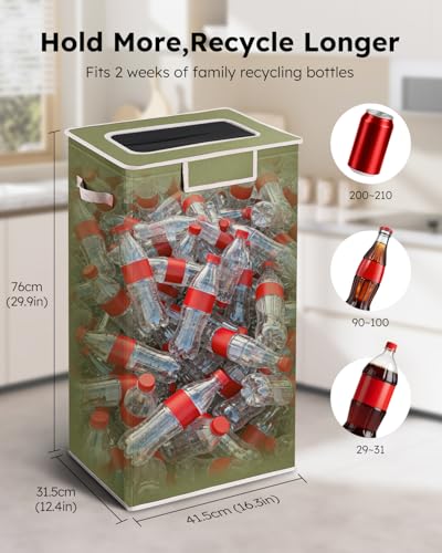 Image of SOLEDI Recycling Bin for Kitchen,26 Gallon Large Recycle Bin with Lid and 2 Removeable Reusable Inner Bags,Indoor Recycling Trash Can for Collector of Bottles Cans, and Plastic,Green