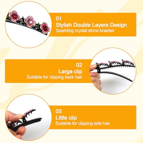 12PCS Pinzas para el cabello trenzadas con piedras de cristal brillantes para mujeres y niñas, pinzas para el cabello con diamantes de imitación, pinzas tipo pico de pato para cabello grueso y fino, accesorios para peinados miniatura 4