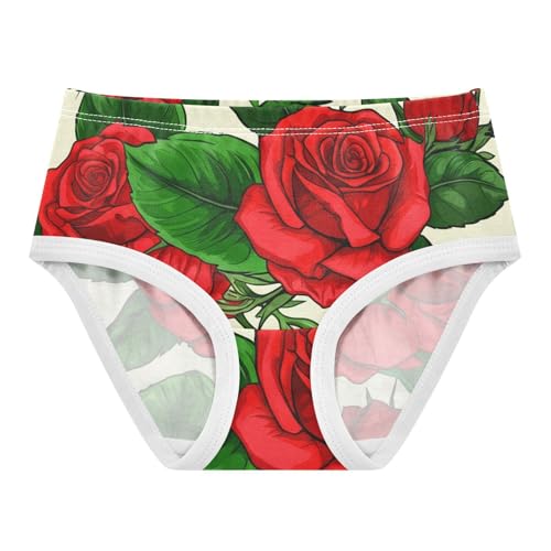 Vintage Red Roses Green Floral Beige Cute Panties Girl Toddler Underwear Custom Cotton Print Kids Briefs Undies 2t