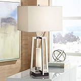 Alfaro Modern Table Lamp with Nightlight LED 31.5' Tall Polished Nickel Metal White Fabric...