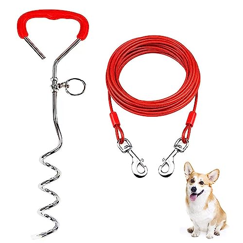Mithui ju Câble d'attache pour chien et piquet, corde de traction pour animaux de compagnie, piquet en spirale robuste pour le camping en plein air, cour et jardin, animaux de compagnie de petite et