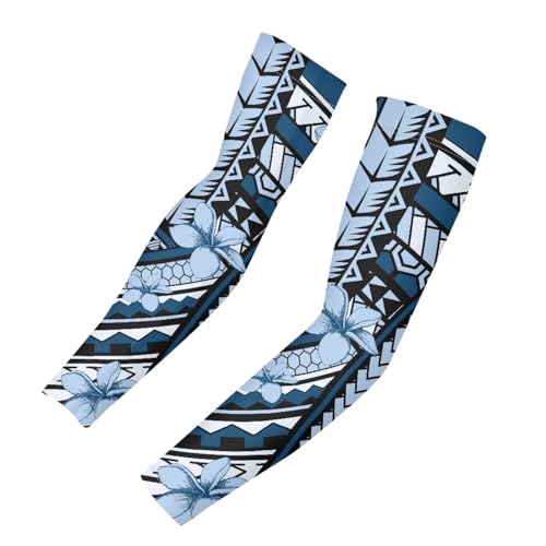 JOAIFO Blue Plumeria Flower Print 1 Pair Arm Sleeves for Women Men,Athletic Compression Sleeves,Sun Protection Arm Sleeves for Cycling Basketball Golf Football