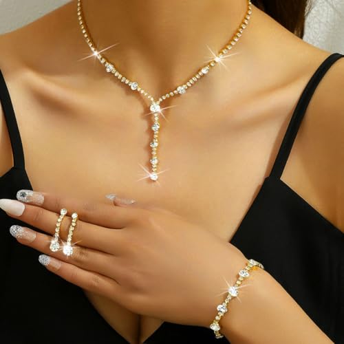 Unicra Rhinestone Bride Necklace Earrings Set Silver Crystal Bridal Wedding Jewelry Sets Prom Costume Jewelry Set Party Choker Necklace for Women and Brides3