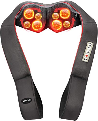 Masajeador de Espalda con Modo de Vibración, 8 Rodillos, 3D Rotación con Calor, 3 Intensidades, 5 Botones, Shiatsu Masajeador Cervical y Espalda/Cuello/Hombro/Piernas, Regalo Perfecto