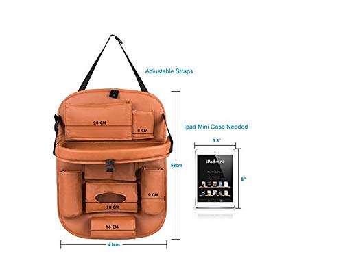 AUTONEST Heavy Leather Car Back seat Organizer with Foldable Dining Table Tray Waterproof Storage Pockets (Tan) for Chevrolet Sail UVA 2