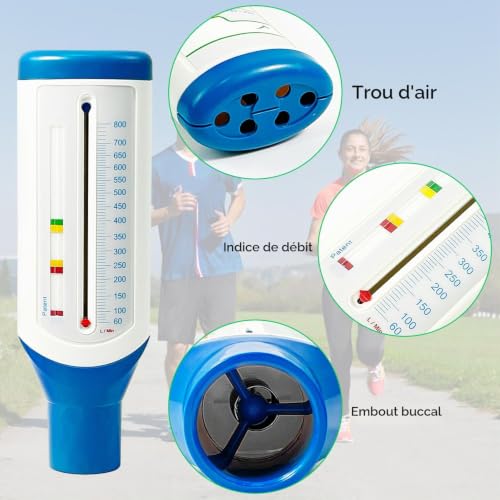 Eteur de Capacité Pulmonaire, Débitmètre de Pointe, Spiromètre Portable, Moniteur de Performance Pulmonaire et Débitmètre, Débitmètre Expiratoire Moniteur D'asthme pour Femmes et Hommes – vue 6