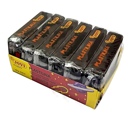Image of Jovi Plastilina Black Non-Drying Modelling Clay for Art & Craft Pack of 6 Bars - 50gms Each Non-Toxic Gluten Free Fine Motor Skills, Moulding, Pottery Sculpting Project Work with Dough