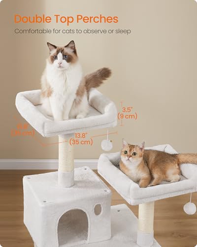 Image of Feandrea Cat Tree, 56.3-Inch Cat Tower for Indoor Cats, Multi-Level Cat Condo with 11 Scratching Posts, 2 Perches, Cave, Hammock, Cream White UPCT015W02