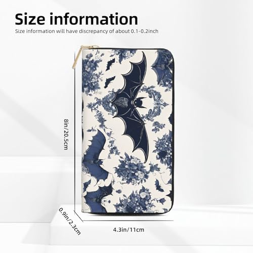 Leather Wallet for Women Ladies Novelty Printed Around Zipper Long Wallet Phone Purse Credit Card Holder, Bat pattern4