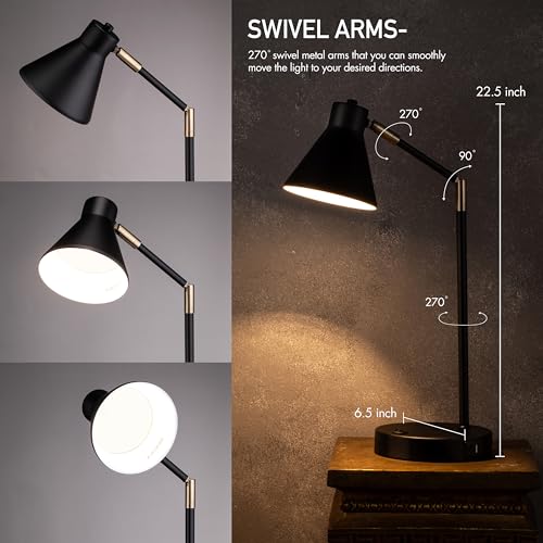 O'Bright Astrum - LED Desk Lamp with Dual USB Charging Ports, 100% Metal, 270 Degree Swivel Arms, Soft White Light (3000K), Bedside & Home Office Table Lamp, ETL Listed, Black by O'Bright - Image 2