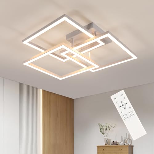 DELIPOP Plafoniera LED Soffitto Dimmerabile 62CM, 40W 4500LM Bianco Lampadario LED Soffitto Quadrata con Telecomando 3000K - 6500K, Lampadario Moderna per Soggiorno Camera da Letto Cucina