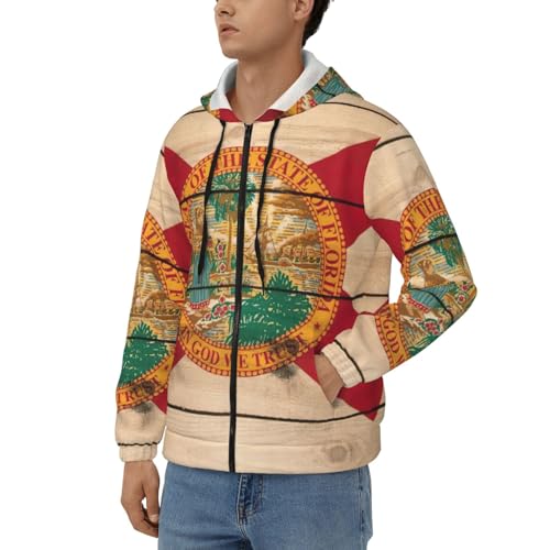 Sweat à capuche Floride zippé motif grain de bois original et doux