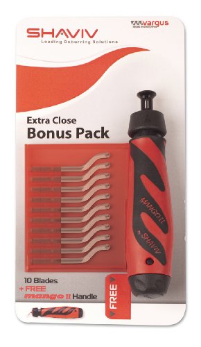 SHAVIV 29251 Bonus Pack Deburring Tool Kit for Extra Close Work (Mango IIE Handle with 10 E100S Blades)