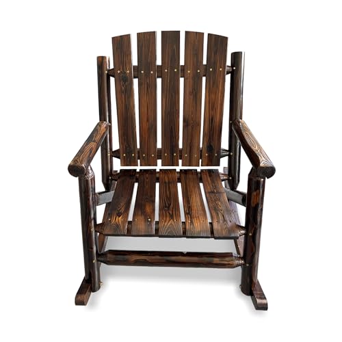 Mosbrisa Rustic Log Wooden Rocking Chair, Handcrafted Solid Fir Wood