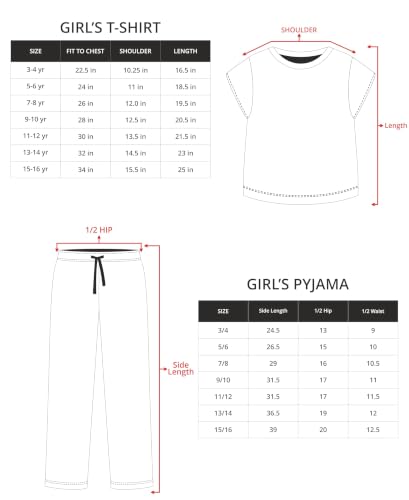Image of Real Basics Girls Cotton Printed Short Sleeve Elastic Drawstring Waist Kids Nightwear Sleepwear Lounge Wear Outfit Comfortable Top & Full Length Pyjama Set