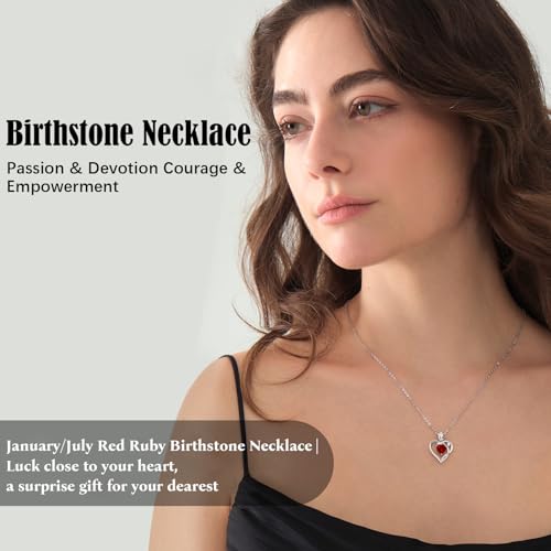 Image of 1.2CT Rose Heart Necklace Option of Moissanite or Lab-Grown Sapphire Ruby Emerald&More Necklace for Women Birthstone Girlfriend Necklace S925 Sterling Silver 18K White /Rose Gold Plated D Color VVS1 Gift for Wife Mother Daughter for Birthday Anniversary Mothers Day Necklace for Mom Engraved 'I LOVE YOU' Flower Floral Necklace