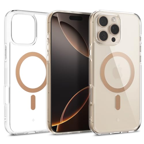 Image of CASEOLOGY by Spigen Capella Mag for iPhone 16 Pro Case [Ultra Clear] Magnetic Military Grade Drop Protection Side Grip Patterns Back Cover Case for iPhone 16 Pro (TPU and PC | Clear Sepia Gold)