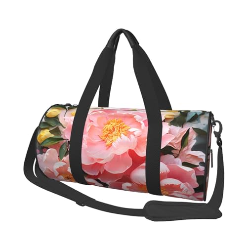 Travel Duffle Bag Weekender Bags for Men Women with Shoe Compartment Large Capacity Weekender Overnight Bag Peony Flower Carry On Tote Bags Sport Gym Bag for Travel Yoga, Black, One Size