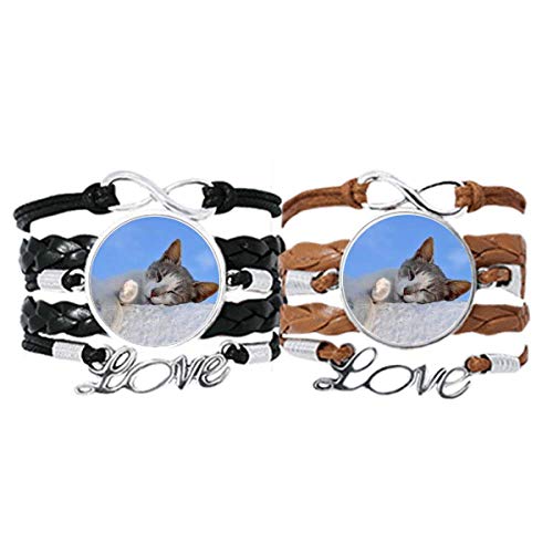 Bracelet Amour Couple Cuir Corde au Quotidien - Style Chat Mignon