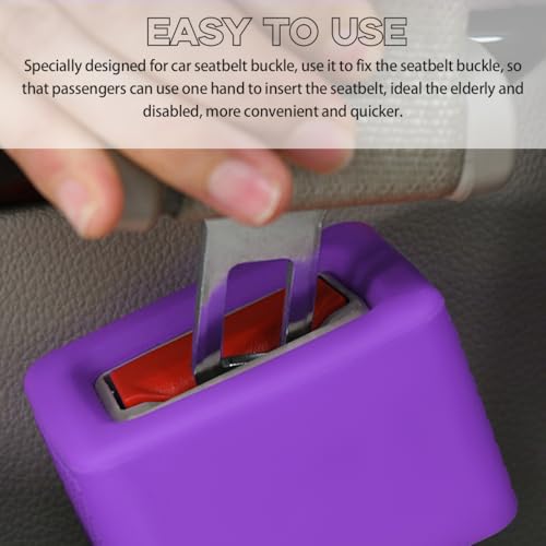 Image of Augeny 2 PCS Seat Belt Buckle Holder, Silicone Auto Rear Seatbelt Buckle Booster to Makes Receptacle Stand Upright for Easy Access, Universal Vehicle Seatbelt Buckle for Kids (Purple)