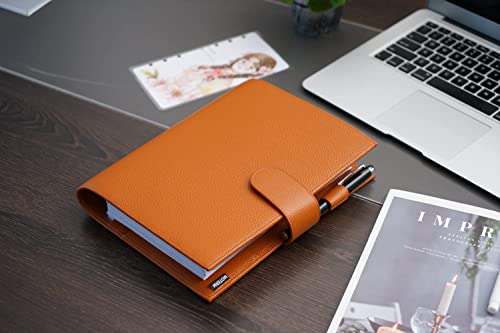 Moterm Leather Cover For Half Letter/Junior Discbound Planner, With Back Pocket (Pebbled-Burnt Orange) #TOP7