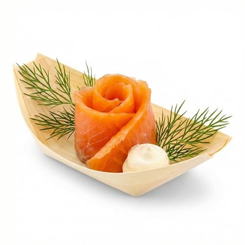 Restaurantware 4.5 x 2.5 Inch Food Boat 200 Bamboo Display Boat - Durable Small Bamboo Serving Tray For Catered Events Wedding Banquets Or Celebrations