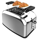 Cecotec Tostador Vertical Toastin' Time 850 Inox, 850W, Doble ranura larga y ranura ancha 3,8cm, Varillas Superiores, Acero Inoxidable, Apagado y Pop-up Automático, Recogemigas