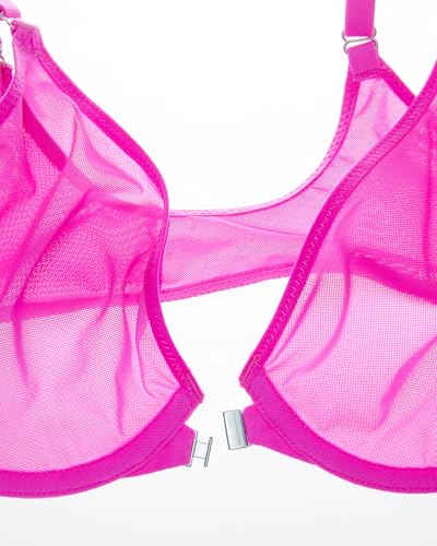 Image of INLYRIC Women's Front Closure Mesh Bra No Padding Demi
