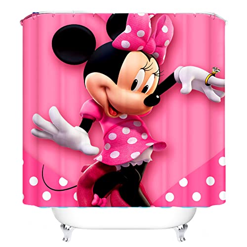 SMNVCKJ 4-teiliges Mickey Mouse Duschvorhänge Wasserdichtes Duschvorhang-Sets, Mit Fußmatten-Badunterlage, Toilettenunterlage 12 Haken (9,180×180cm) – Bild 3