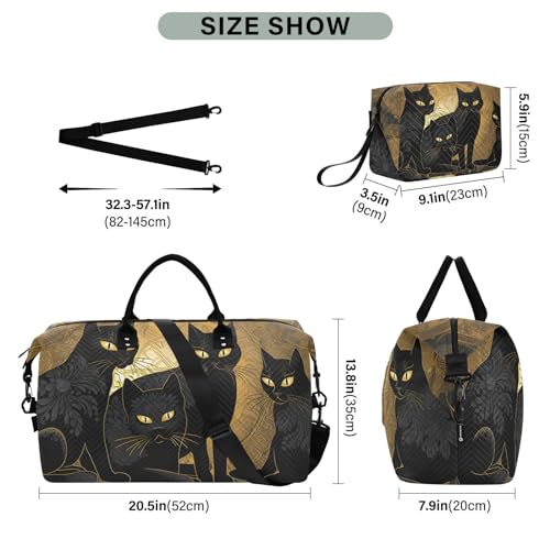 Large Travel Duffel Bag, Black Cat Eye Sports Tote Gym Bag, Shoulder Weekender Overnight Bag for Women Men, Carry On Luggage with Toiletry Bags3
