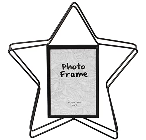Modern Star Shape Black Metal Decor Photo Frame For Tabletop Display, 4" X 6" #TOP4