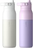 LARQ Twice as Nice Set Bottle Swig Top 34oz - Insulated Stainless Steel Water Bottle With Built-In Silicone Handle, Granite White & Luberon Lavender