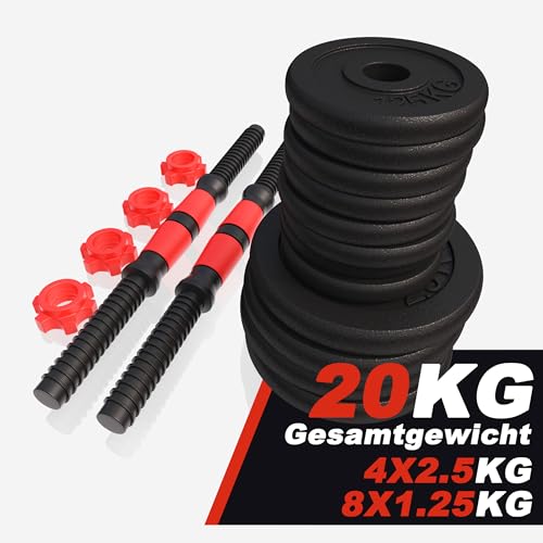 Foto von GORILLA SPORTS® Hantelset - 15kg, 20kg, 25kg, 30kg Gewichte, 2er Set, 25mm, Gusseisen, Rutschfest, 4 Sternverschlüsse - Kurzhanteln Set, Kurzhantelset, Hantelscheiben, Krafttraining